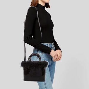 STAUD Black Feather Trimmed Bag